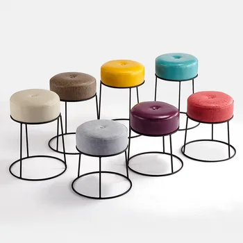 

New Modern Household Kids Stool PU Chair Circular Metal Dress Chair Sofa High Density Sponge Seat Stacked Multicolor Optional