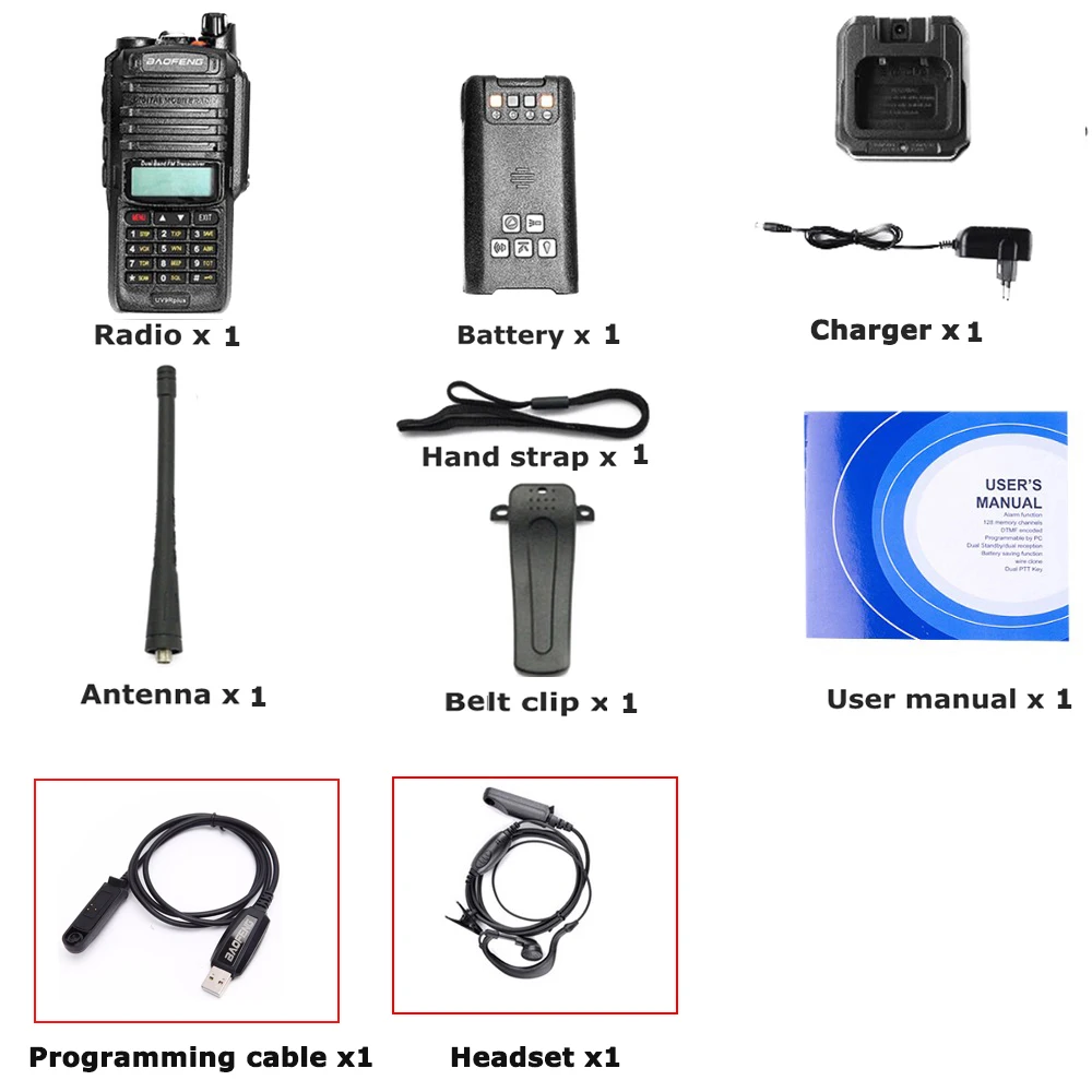 Baofeng Высокая мощность Двухдиапазонная UV-9R плюс VHF136-174 UHF400-520MHZ радиостанция водонепроницаемый Baofeng рация трансивер - Цвет: add headset  cab