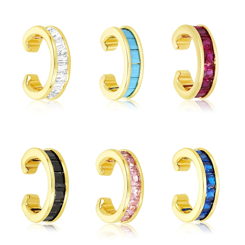 

S925 Sterling Silver Cuff Earrings INS Personality Diamond-Studded Color Turquoise C-shaped Fashion No Perforated Ear Jewelry