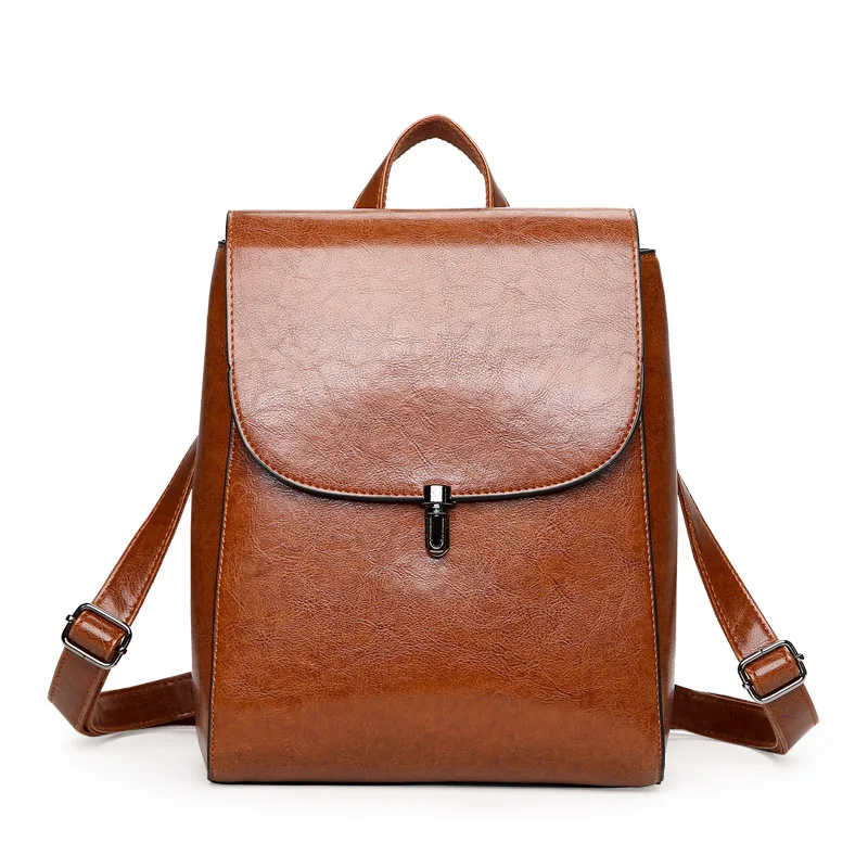 

2018 New Style WOMEN'S Bag Fashion Women's Backpack Simple Retro Oil Skin Backpack a Generation of Fat