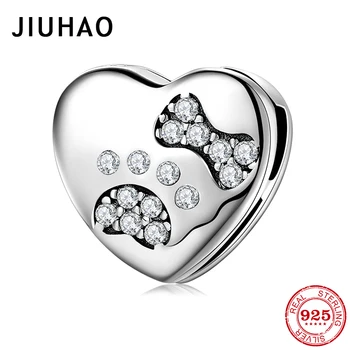 

Cat Heart-shape charms 925 Sterling Silver Paw Footprints clips Beads CZ Fit Original reflection Bracelet For Women Jewelry