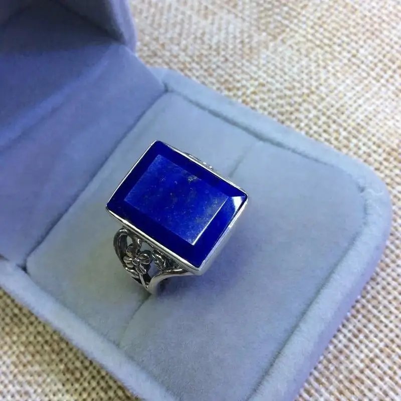 Jas yida Серебро S925 чистого серебра инкрустированные натуральная Афганская lapis кольцо цветок квадратные отверстия