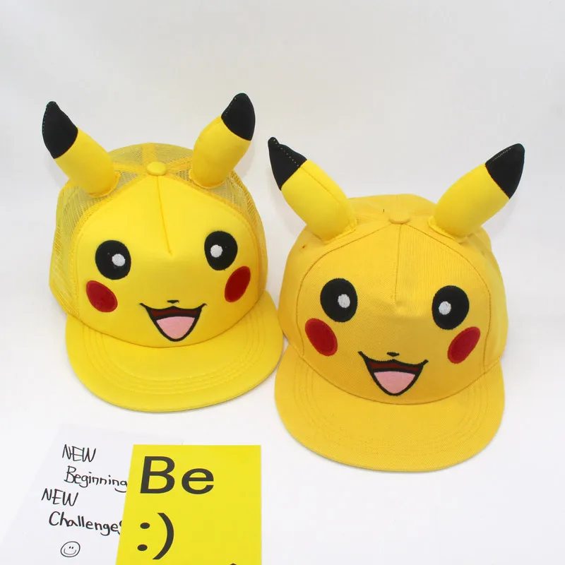 

Pikachu Pokemon Cosplay Hat Snapback Adjustable Canvas Embroidered Baseball Cap with Ear Kid & Adult Christmas Gift