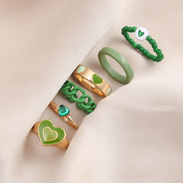 Heart Y2K Ring Set Open Cooper Rings For Women Candy Color Hand-painted Knuckle Rings Jewelry