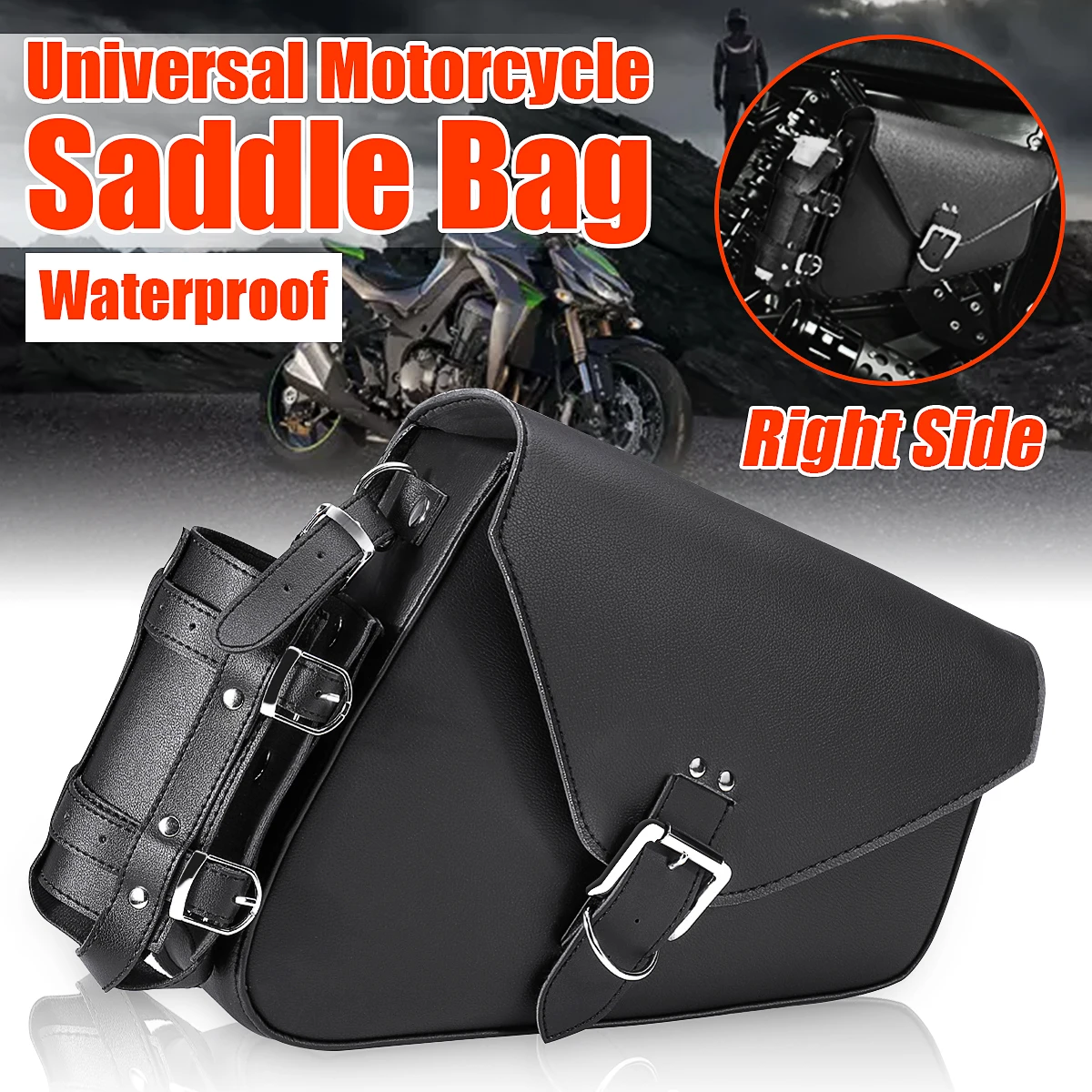 Universal Motorcycle Leather Saddle Bag Tool Luggage Saddlebag with