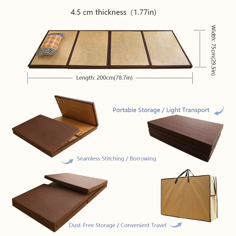 Cordial Shining Folding Mat Thick Japanese Tatami Rattan Mat Sleeping Pad Summer Student Child Kindergarten Nap Floor Bedroom