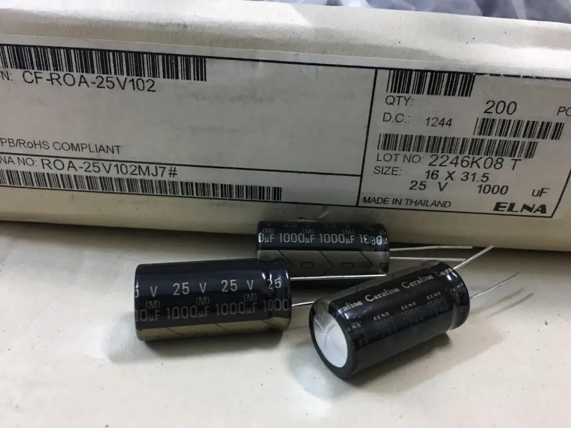Pces Novo Elna Cerafine 1000 uf - 25 v 16x31.5mm Capacitor Eletrolítico Áudio 25v1000uf Ouro Preto 4 Roa - Image 2