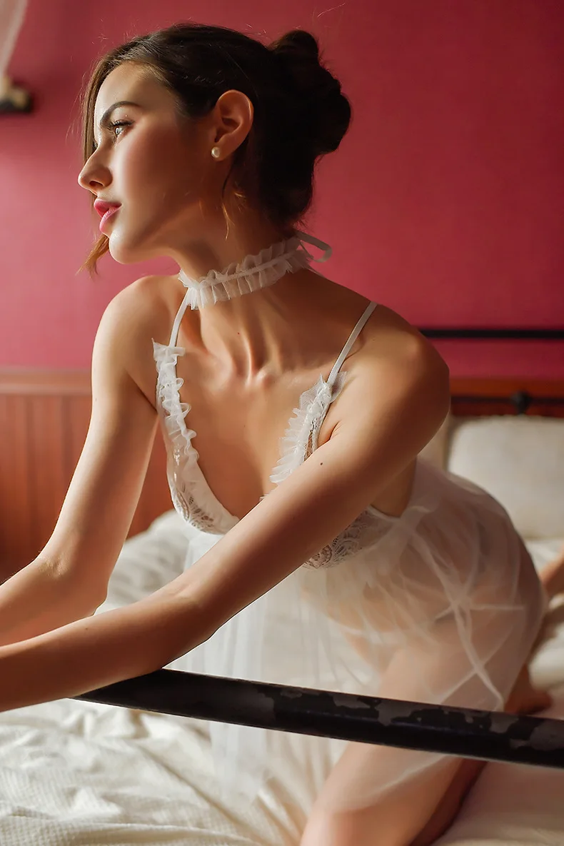Марлевое кружевное платье с открытой спиной и регулируемым ремешком, сексуальное женское короткое платье, прозрачная Ночнушка с v-образным вырезом, женская ночная одежда для сна