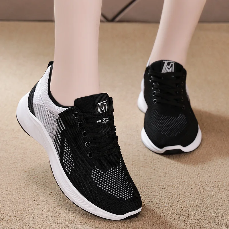 2022 New Breathable Shoes for Women Sneakers Stretch Fabric Tenis Feminino Lace-up Casual Lady Shoes Platform Sneakers Woman