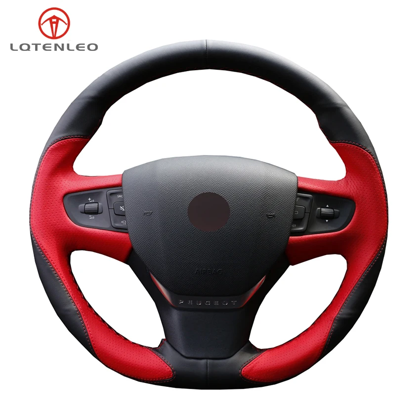 

LQTENLEO, черно-красная кожаная фотосессия для Citroen C3 чехол рулевого колеса автомобиля C4 2015-2019 Peugeot 408 2014-2019 Traveler 2016