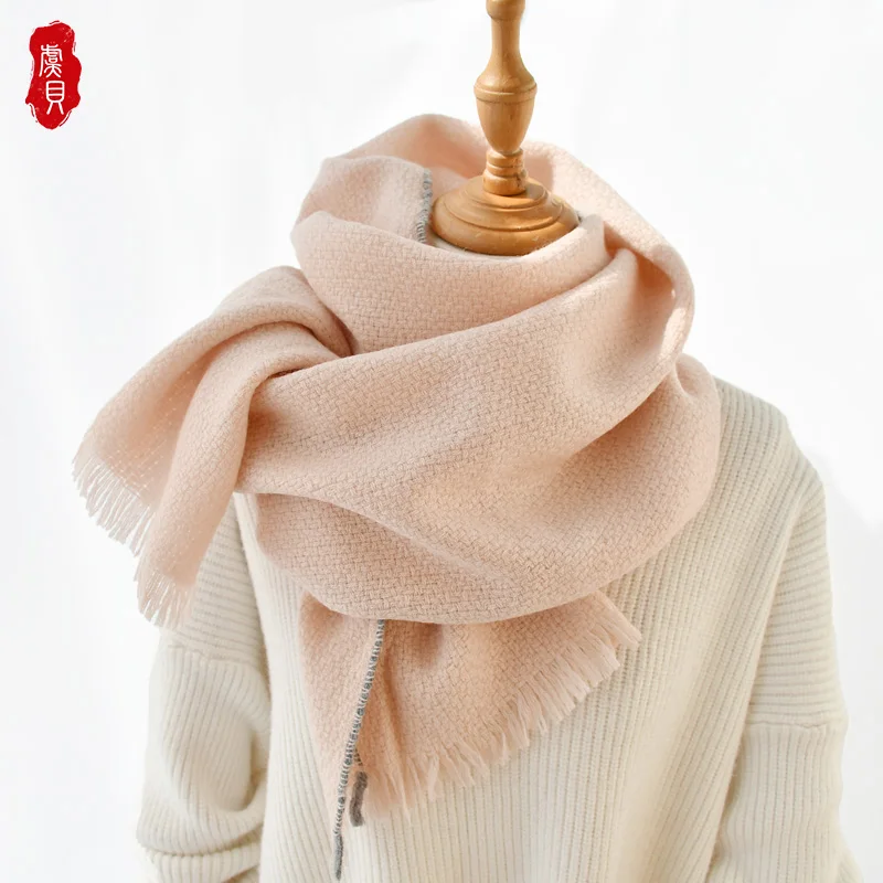 Женская шерстяная шаль Классический розовый милый длинный шарф узкий тонкий