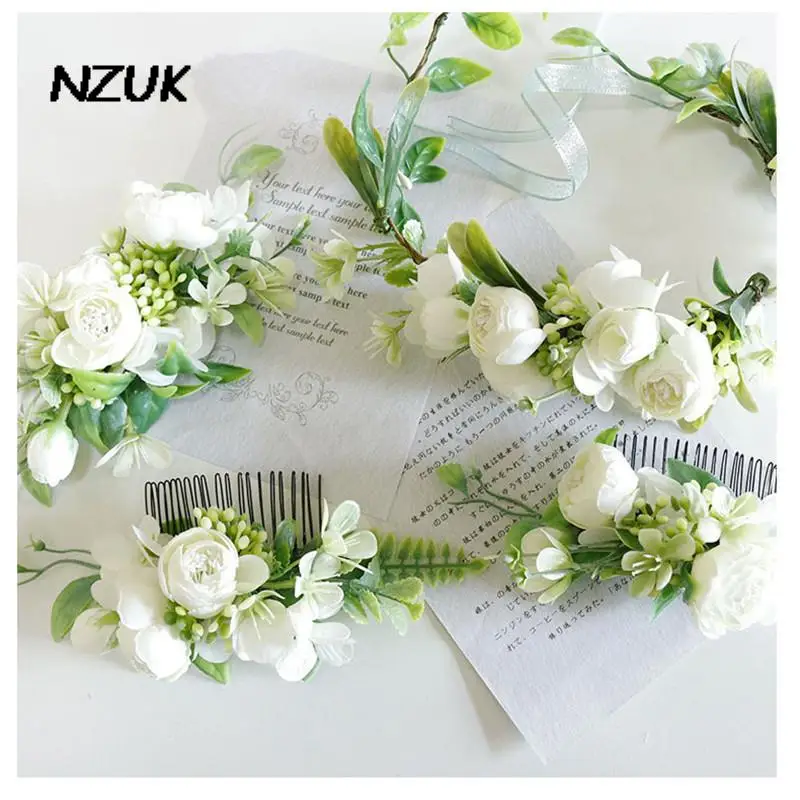 

NZUK Boho Bridal Hair Comb Flowers Hair Ornaments For Weddings Accessories Beach Wreath For Women Hairpiece Bride Headband