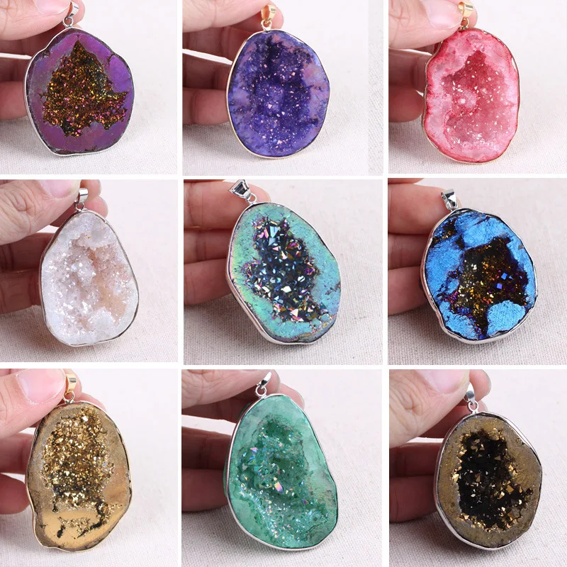

Natural Agate Geode Polished Irregular Crystal Slice Stone DIY Pendant Mineral Home Decoration