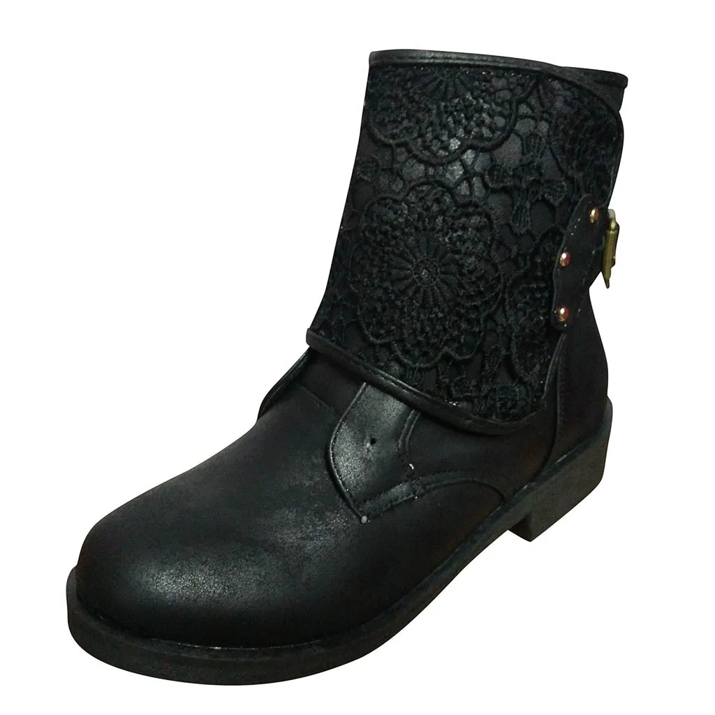 Черные короткие ботинки на шнуровке; Модные женские ботильоны на шнуровке с круглым носком в байкерском стиле; обувь на низком каблуке в