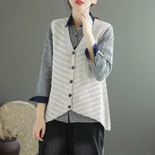 Весенний литературный ретро однобортный жакет нагрудный карман сплошной цвет хлопок вязаный кардиган жилет женский свитер zm