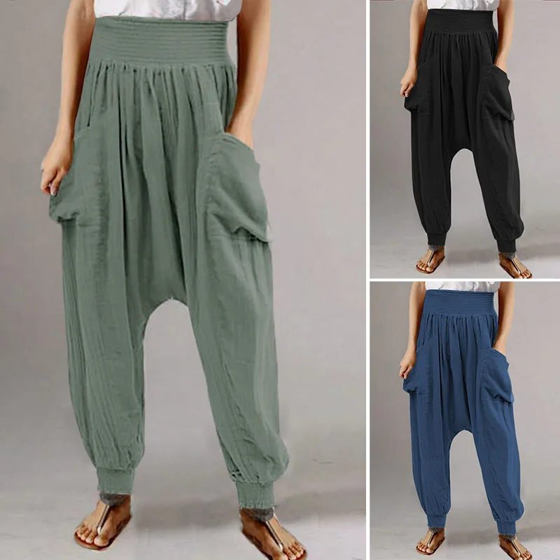 Women's Drop Crotch Pants ZANZEA 2020 Fashion Autumn Harem Trousers Casual Elastic Waist Pantalon Palazzo Plus Size Turnip 5XL Women's Drop Crotch Pants ZANZEA 2020 Fashion Autumn Harem Trousers Casual Elastic Waist Pantalon Palazzo Plus Size Turnip 5XL