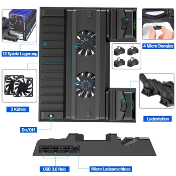 For PS4 PS4 Slim PS4 Pro Vertical Cooling Stand With Fan Dual Controller Charger Charging Station