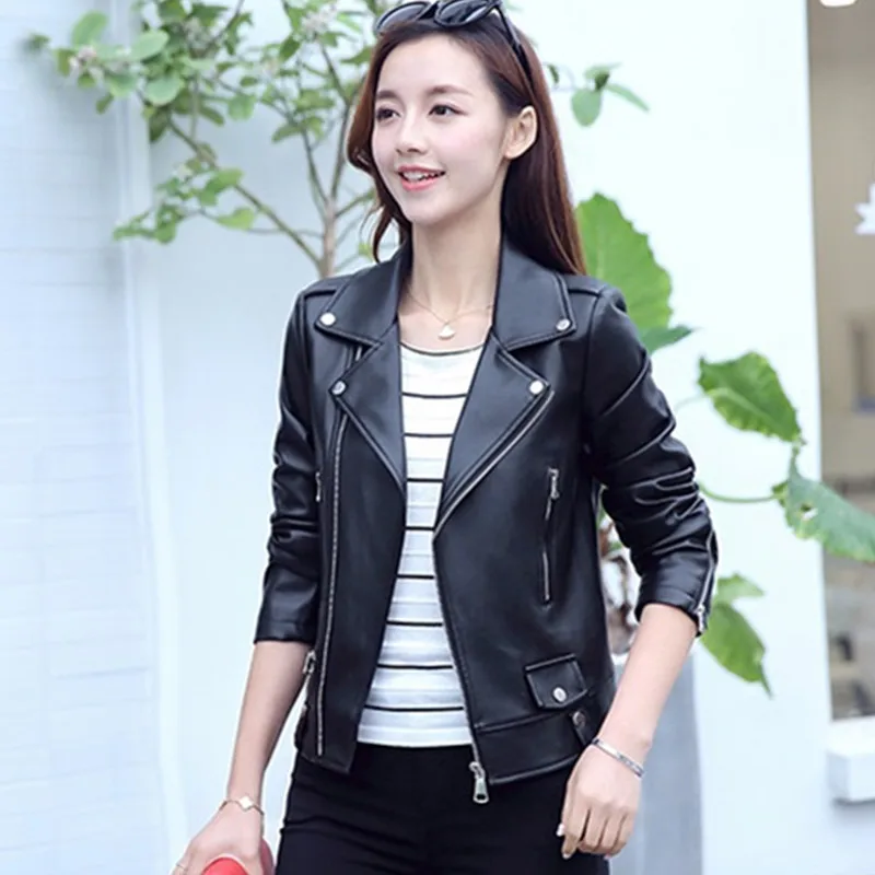 UHYTGF Luxury PU leather spring autumn leather jacket women