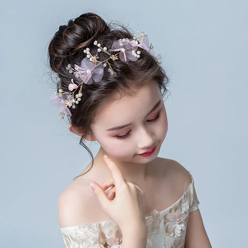 Hair Accessory Hair Headdress Bridal Headwear Hair Band Crown Bridal Hair Accessories Wedding Women Pearl Hairband Fairy Pink Wreath Girl Head Flower Crown Golden Wire for Female Decoration