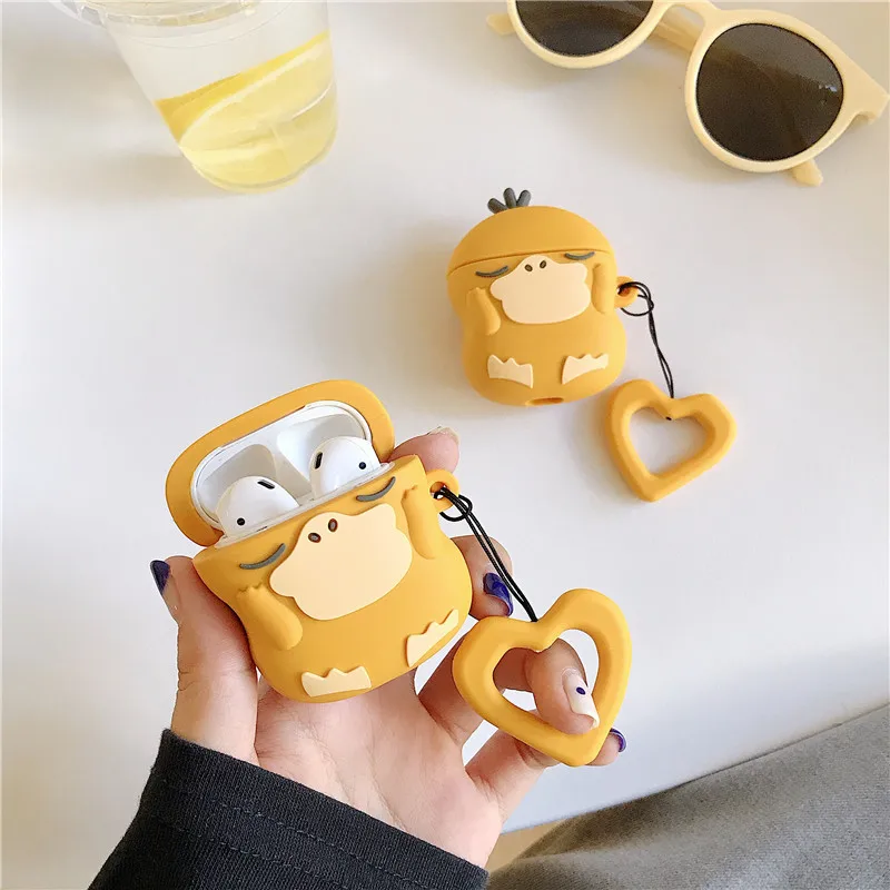 

Silicone Case for AirPods Cute Protective Cover Bluetooth Earphone Case for Apple Airpods2 Accessories with Ring Strap Psyduck