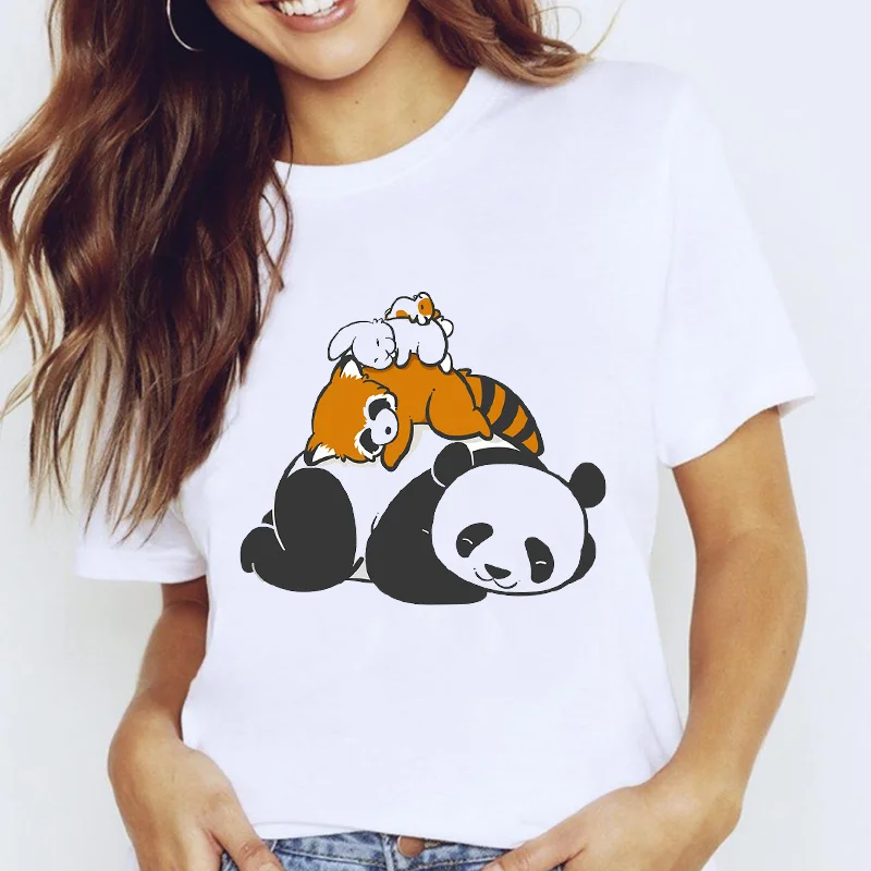 

Women Graphic Cartoon Panda Girl Love Casual Trend Short Sleeve Lady Clothes Tops Clothing Tees Print Female Tshirt Summer 2021
