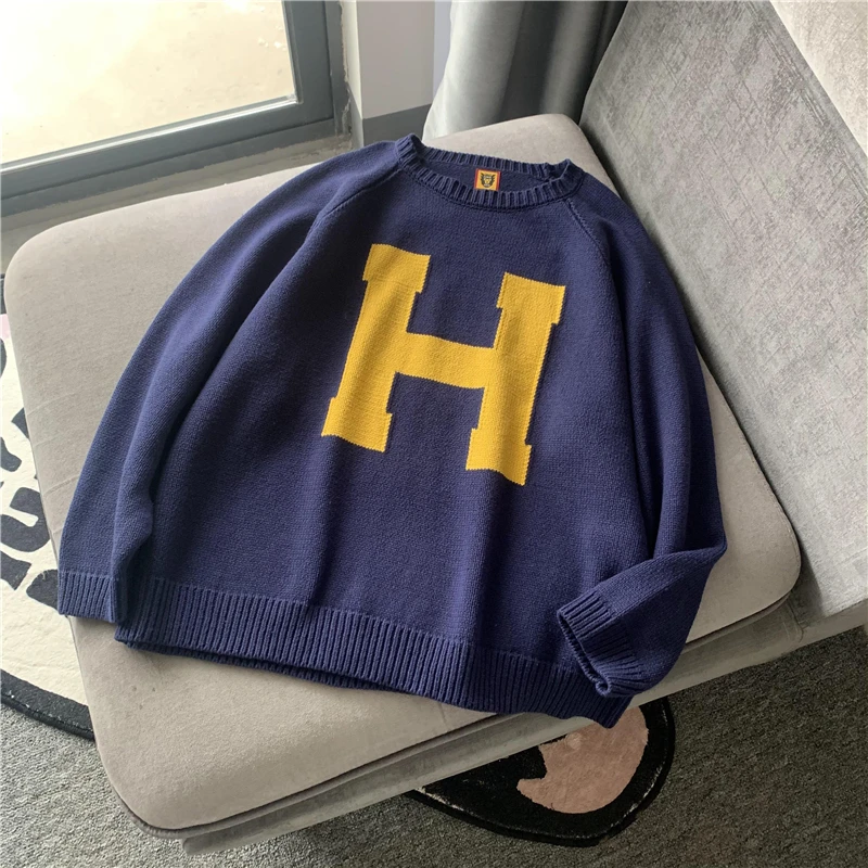 Human Made Sweater Men Women 1:1 Best Quality Cartoon Polar Bear Pattern Knit Sweatshirts Human Made Crewneck cardigan male