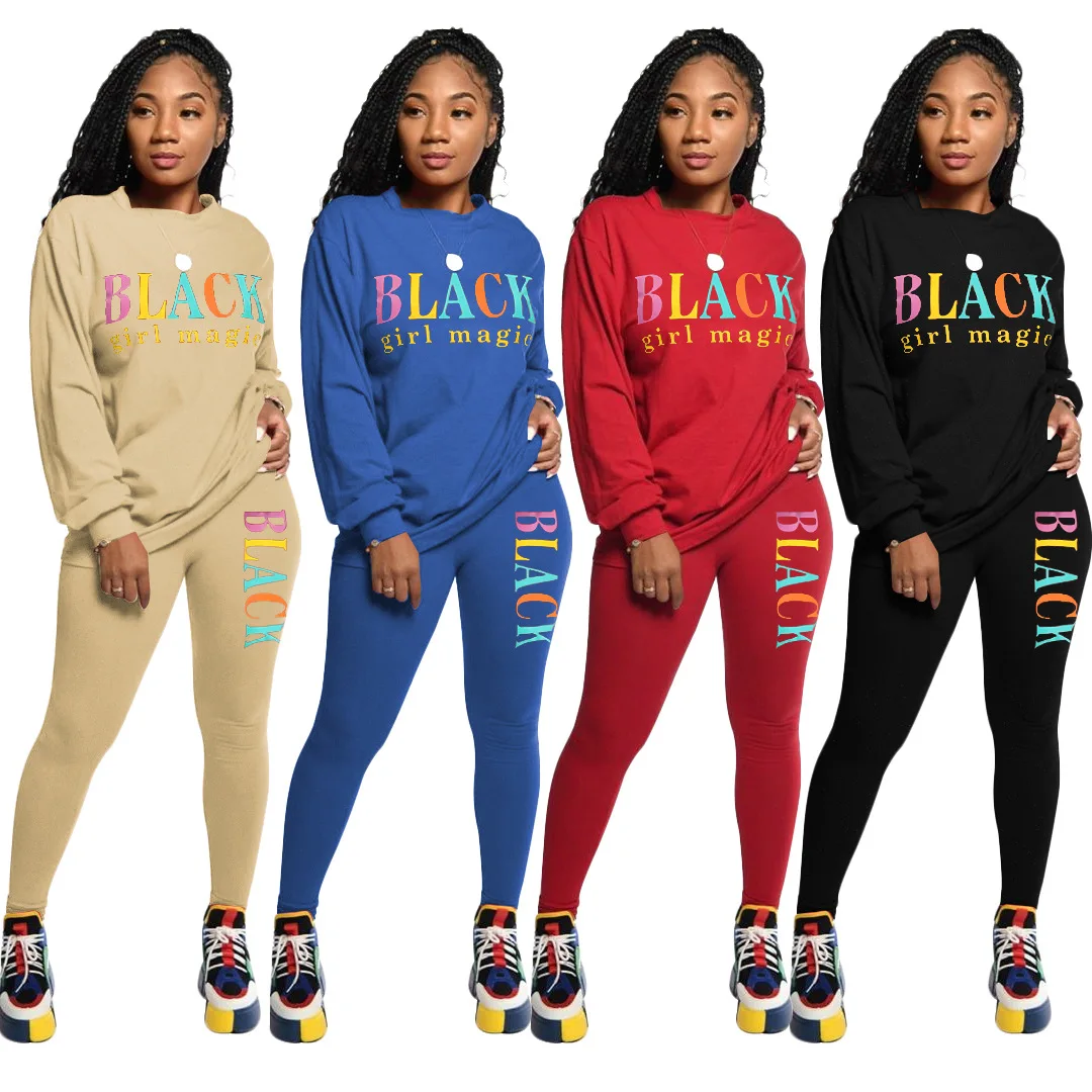 

Activewear Black Girl Magic Women's Set Sweatshirt Jogger Pant Set Sporty Matching Tracksuit Fitness Two Piece Outfits