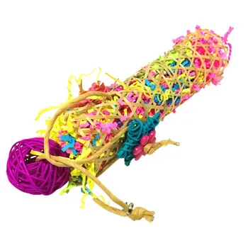 

Hanging Bamboo Woven Cage Accessories With Rattan Ball Parrot Favorite Colorful Bird Toy Shredder Foraging Swing Toy For Parrot