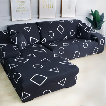 

Black Geometric Sectional L Shape Sofa Slip Couch Cover for Living Room Elastic Stretch Furniture Protector Covers All-inclusive