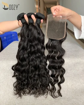 

Doozy Hair Brazilian Hair Natural Wave 3 Bundles With closure Virgin Human Hair