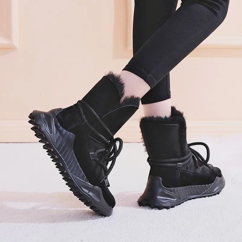 

Leather Women Snow Boots Winter Platform Shoes Ankle Boots for Women Non-slip Keep Warm Wool Women's Sneakers Botas Mujer M4-42