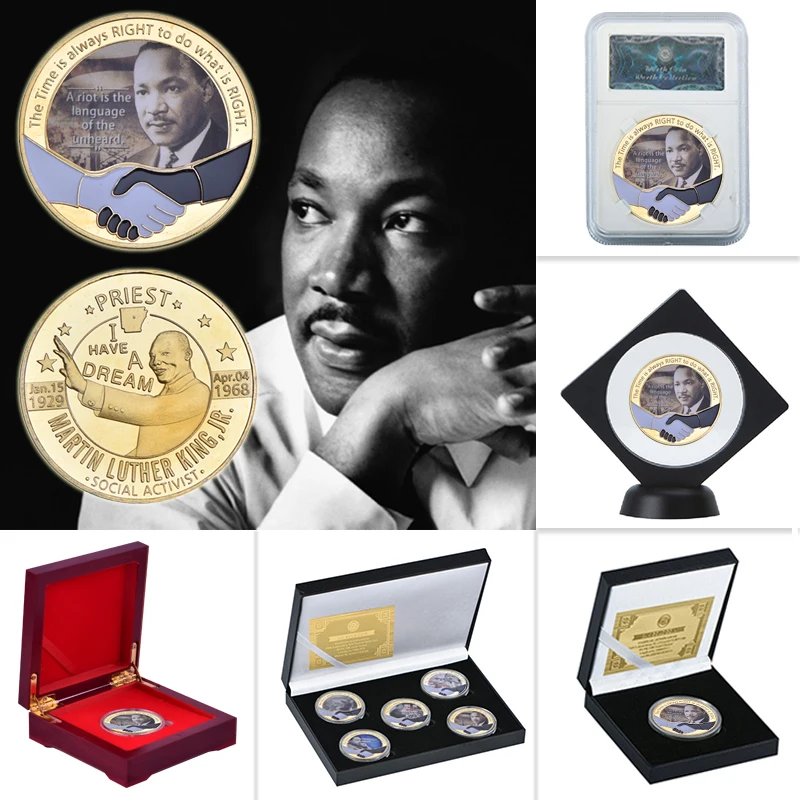 

Martin Luther King Gold Commemorative Coins Set with Gift Box Challenge Coin Original Medal Souvenir Gift for Collection