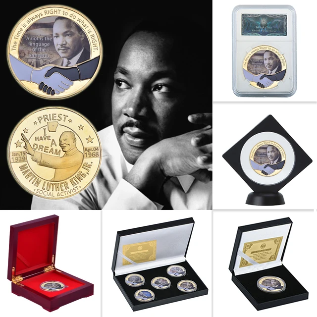 Martin Luther King Gold Plated Commemorative Coins Set with Holder Challenge Coin Original Medal Souvenir Gift for Collection 1