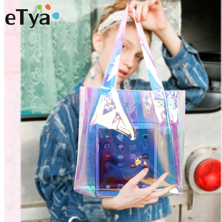 

eTya Fashion Laser Women Handbag Transparent Shoulder Bags High Quality Large Capacity Ladies Hand Bags Tote Travel Beach Bag