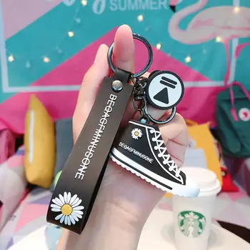 

Creative Soft Glue Daisy Shoes Key Chain Couple Canvas Shoes Cute Bag Pendant With Soft Rope For Men Women Gifts
