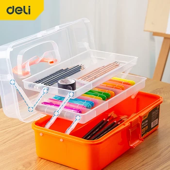 

DELI Multifunctional Adjustable Tool Box Three-Layer Folding Portable Toolbox Large Capacity Art Tools Finishing Storage Box