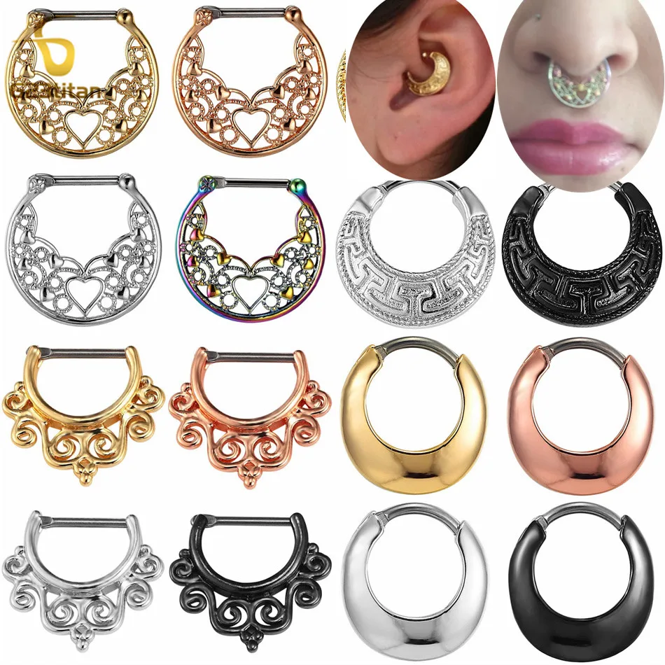 ORAZIO Septum Rings Stainless Steel 16G Hinged Segment Clicker Rings Cartilage Helix Daith Septum Piercing Jewelry 