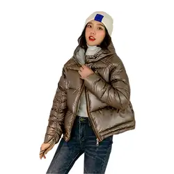 Шикарный короткий зимний пуховик с капюшоном Глянцевая куртка Студент Теплый хлопок Мягкие ватные парки