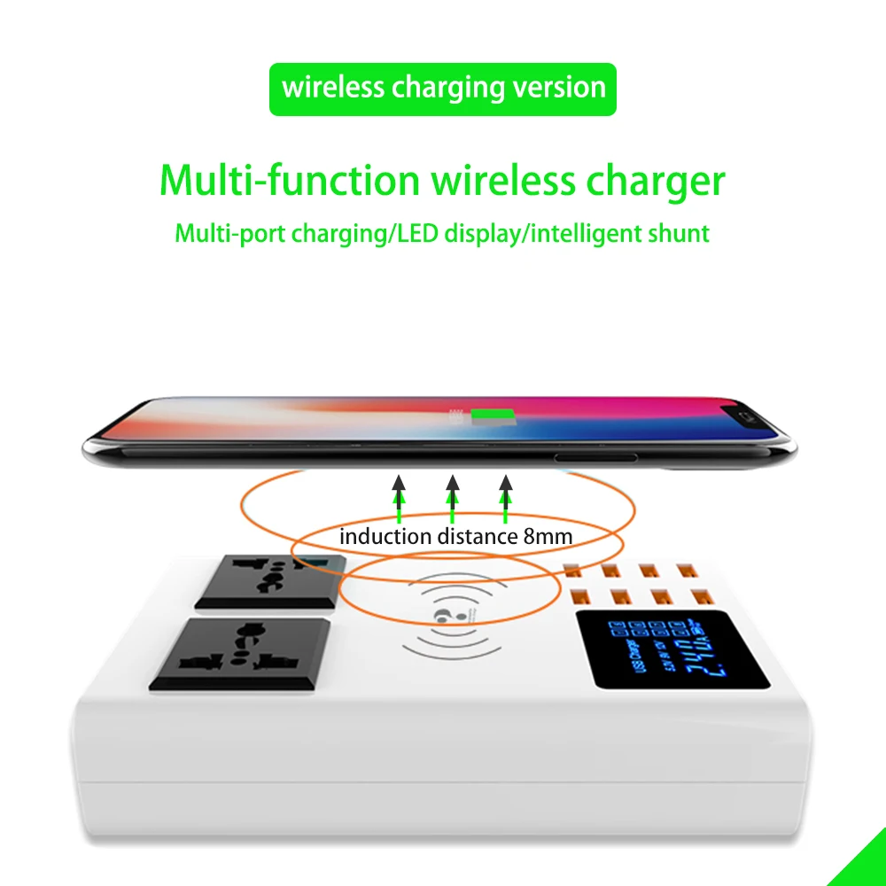 Wireless Charger With Led Digital Display USB Charger Adapter For xiaomi huawei samsung