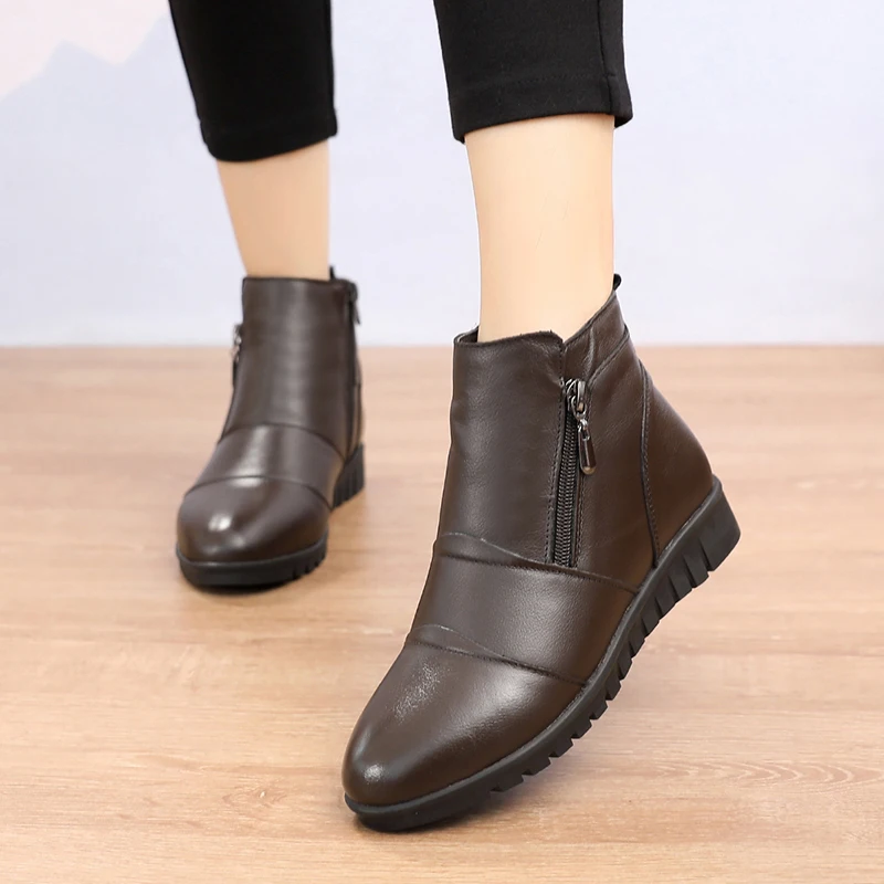 brown leather booties flat