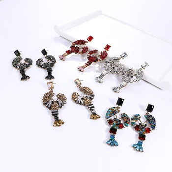 

New Animal Seahorse Fish Crayfish Drop Earrings Multi-color Full Crystal Birds Snake Dangle Earrings Party Ear Jewelry