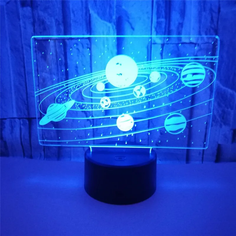 3D Lamp LED Night Optical illusion Touch Light Home Room Decor Solar System 