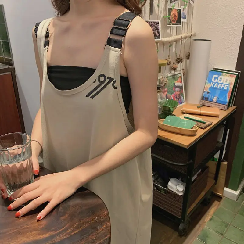 Sleeveless Dresses Women Letter Vintage Summer Lovely Stylish Casual Dress Streetwear Japan Style All-match Retro Females Slim sun dresses