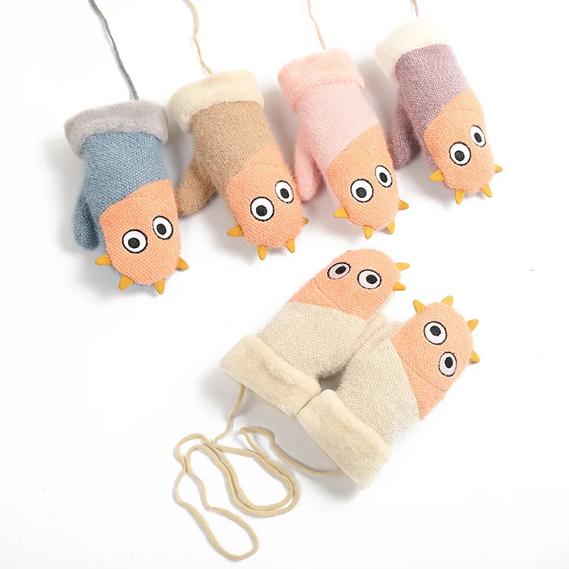 Wholesale Cute Monster Simple Female Autumn and Winter Gloves Plush Warm plus Velvet Mittens Children's 4-8 Years Old | Аксессуары