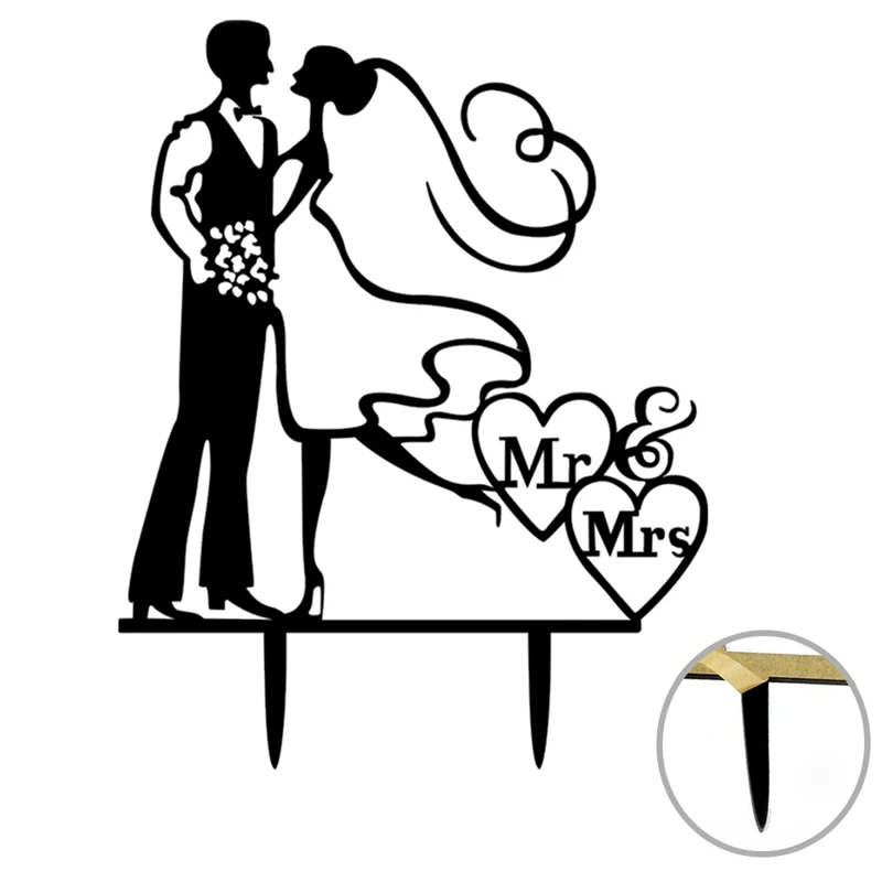 Wedding Decoration Cake Topper Mr Mrs Acrylic Black Romantic Bride Groom For Wedding Mariage Party Favors