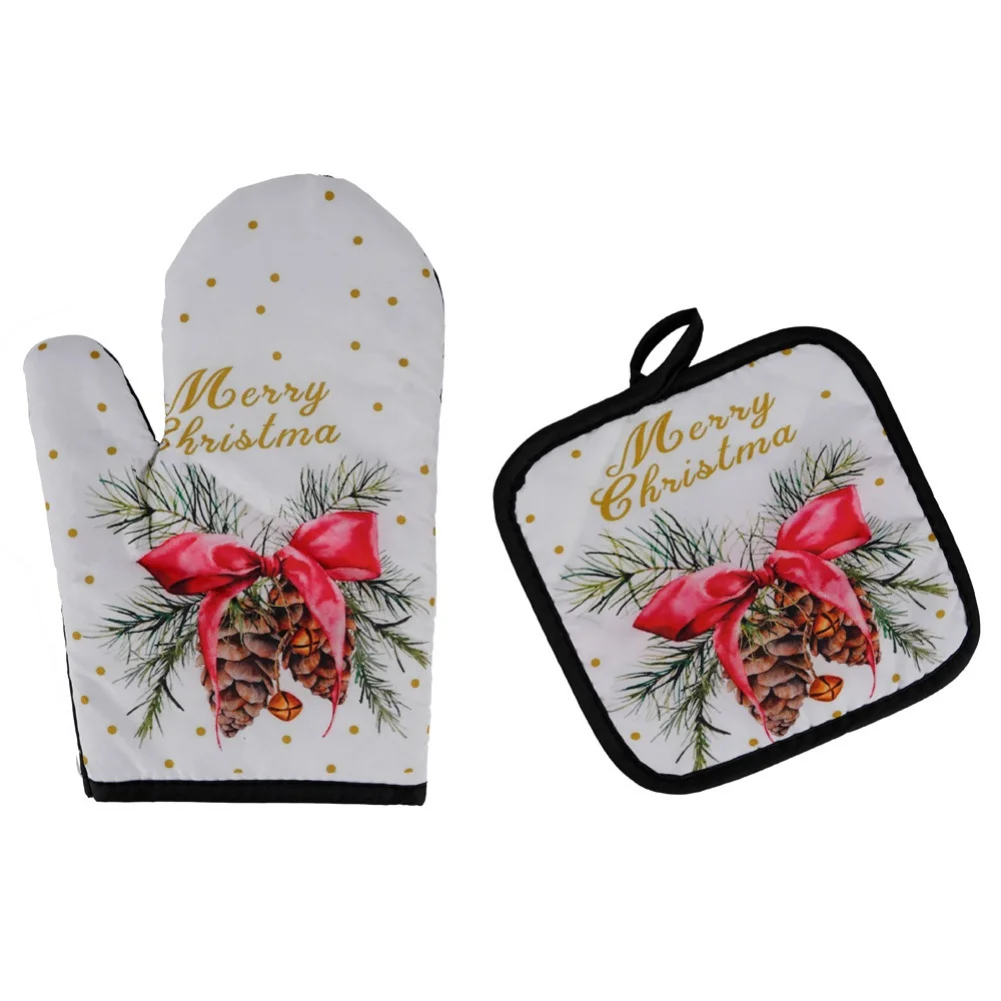 Silicone Oven Mitts Kitchen Anti-Hot Gloves Christmas Microwave Glove Potholder Gloves Mitts for BBQ Insulation Hot Oven Mitts Baking