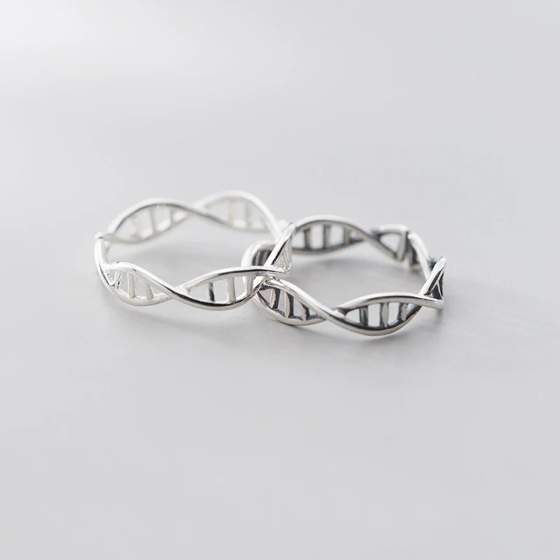 Silver Ring Silver Rings 925 Sterling Silver DNA Chemistry Molecule Rings Open Adjustable Double Helix Minimalist Ring For Women Girls Teen