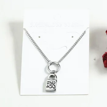 

Fashion Women Men Silver Color Gold Stainless Steel Round Lock Key UNO de50 Chain Pendants Neckalce Jewelry