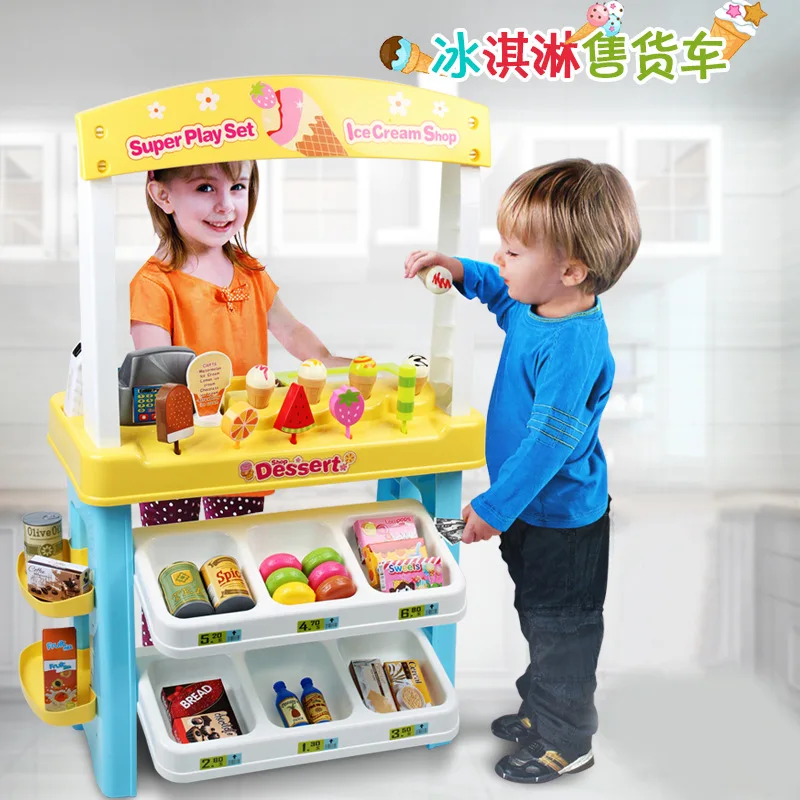 

Children Play House Large Size Model Supermarket gou wu tai Stalls Ice Cream Dessert Kindergarten Interactive Toy