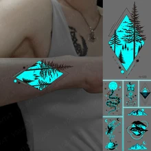 

Luminous Tattoos Forest Animal Transfer Waterproof Temporary Tattoo Sticker Deer Butterfly Sunrise Glow Tatto Body Art Women Men